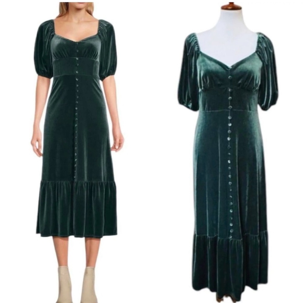 Chelsea & Violet Dark Green Velvet Midi Dress